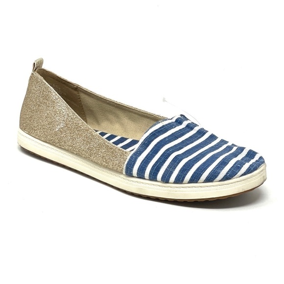 🌺 Kim Rogers Ramsy Blue Stripe Gold Glitter Sneakers Size 6.5 - Picture 1 of 11